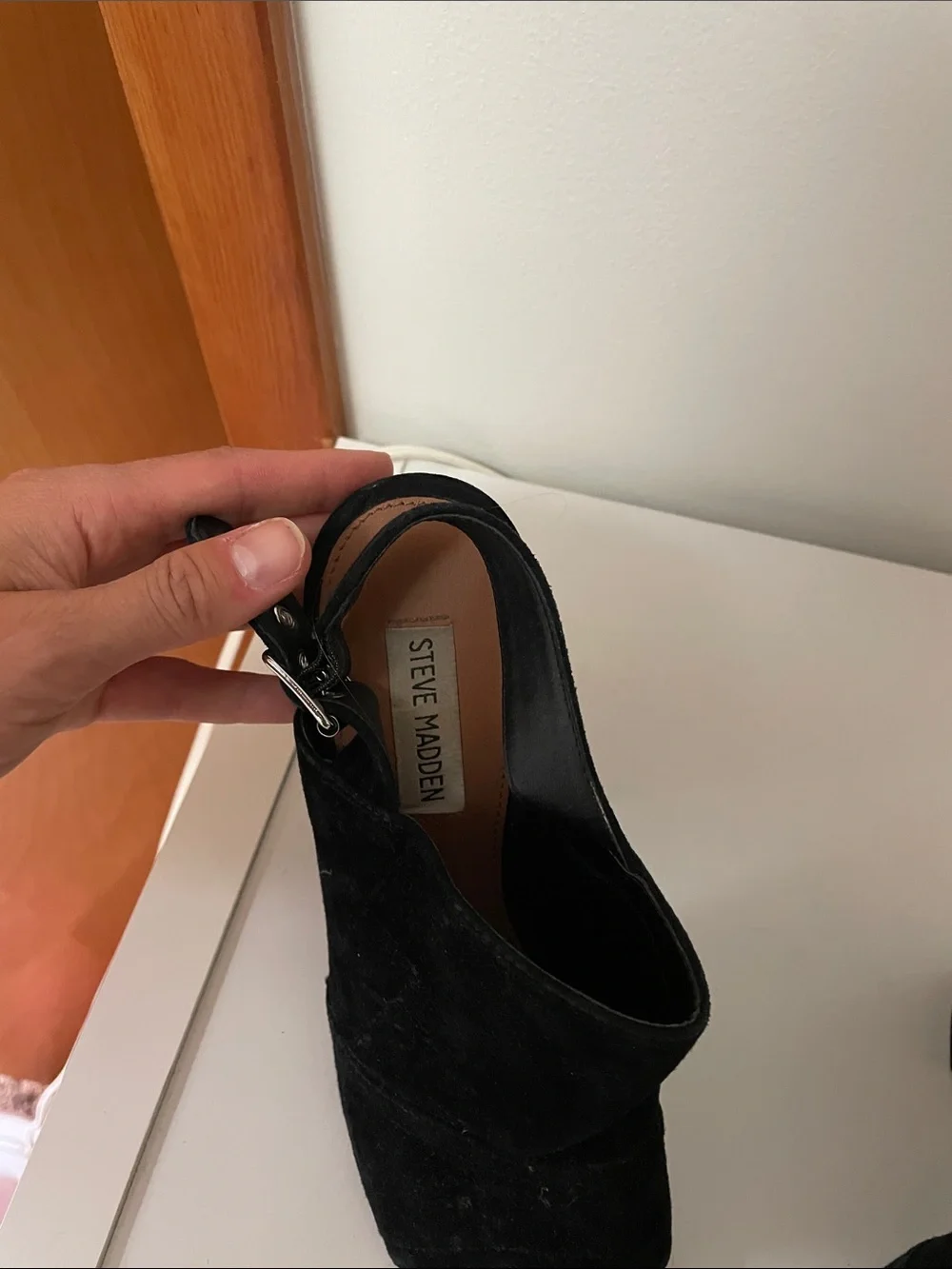 Steve Madden Black Suede Slingback Block Heel Sandals